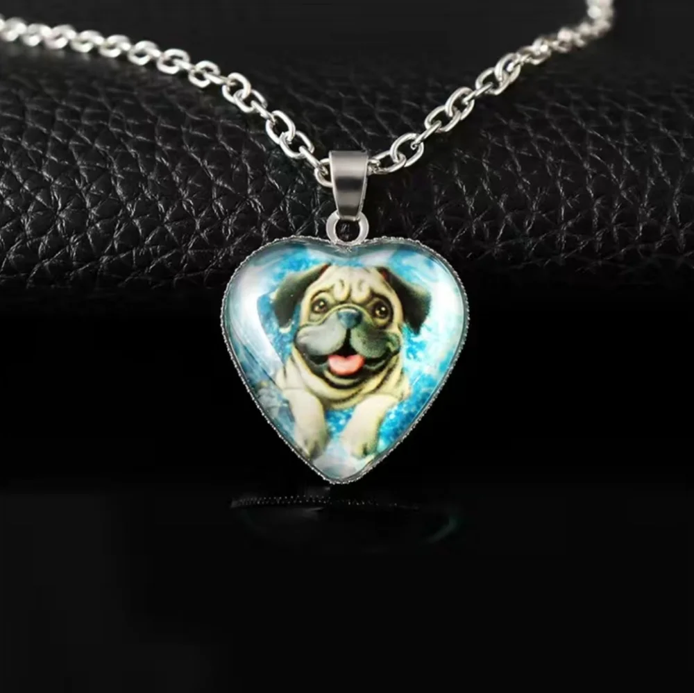 Pug Dog Heart Pendant Necklace